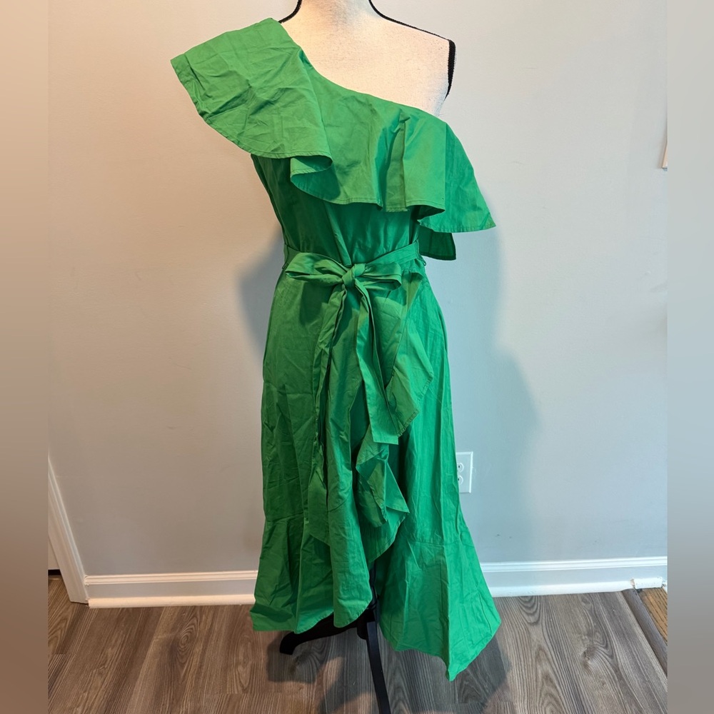 Flying Tomato One-Shoulder Green Ruffle Midi Dress